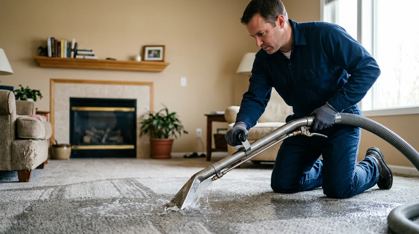 Water damage restoration technician working near Pioneer, OH